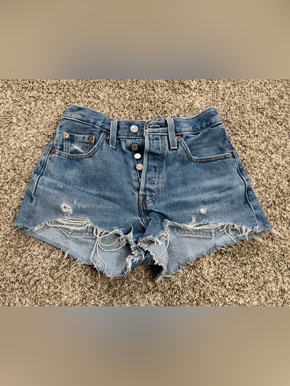 Levi’s Distressed High-Waist Blue Denim Shorts size 24
